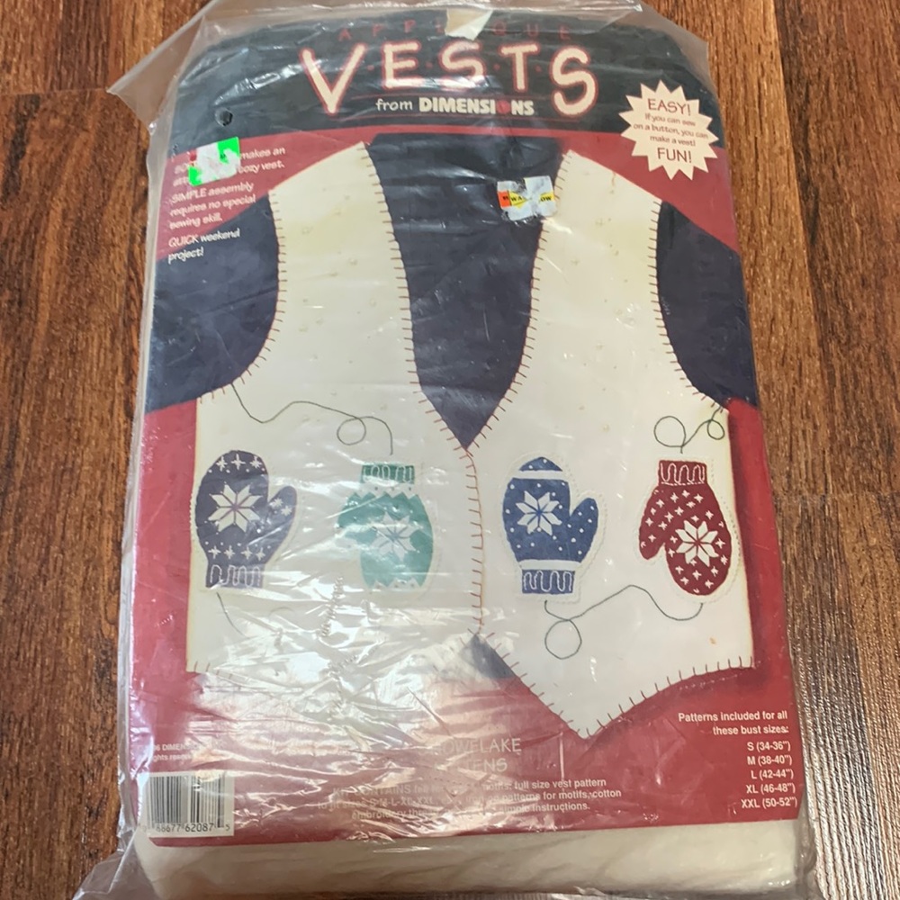 Vintage snowflake mittens wool vest kit w wool, patterns and thread for appliqué